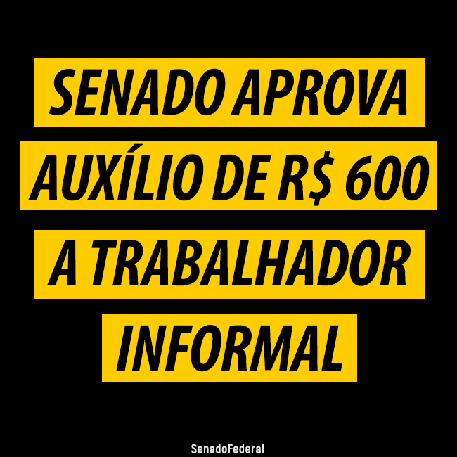 O Plenário do Senado aprovou nesta segunda-feira (30) o auxílio emergencial de R$ 600 para trabalhadores informais de baixa renda durante a pandemia do novo coronavírus. A medida durará, a princípio, três meses, mas poderá ser prorrogada. O projeto recebeu 79 votos favoráveis, unanimidade entre os senadores que participaram da sessão, e segue agora para a sanção presidencial.