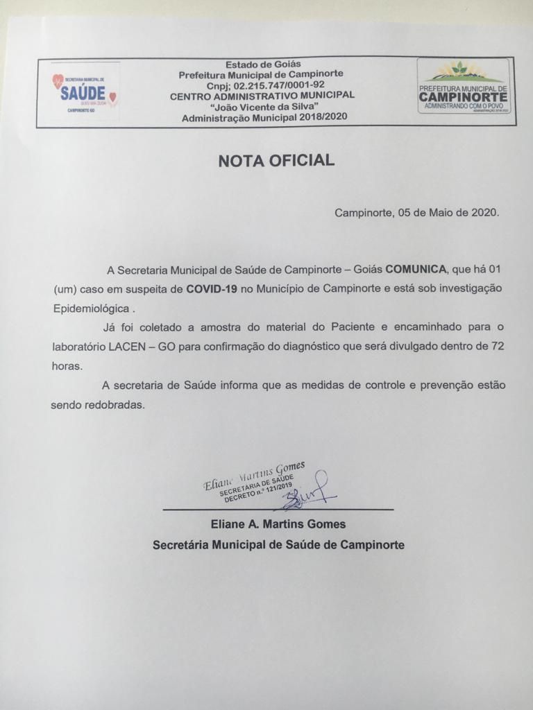 Divulgação/Secretaria de Saúde de Campinorte.